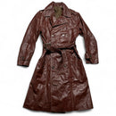 Brown Leather Womens Trench Coat Jacket (M)
