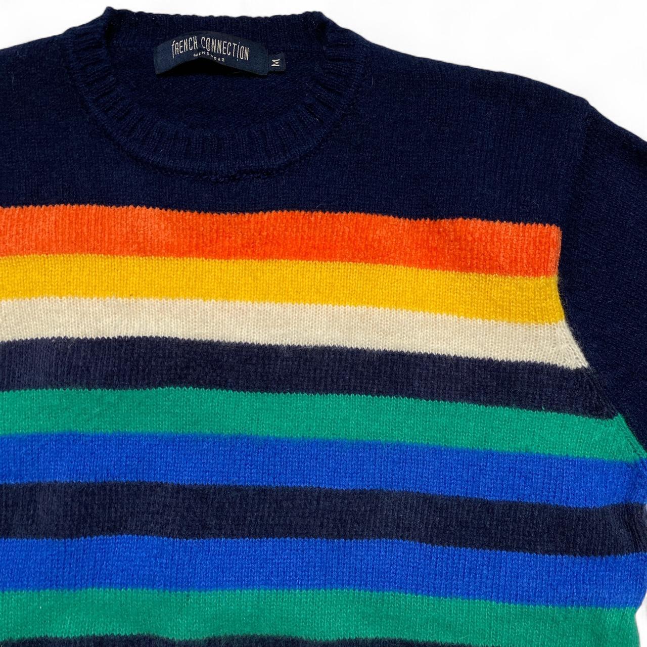 French Connection Vintage Striped Multi Colour Navy Knit Wool Jumper (M)
