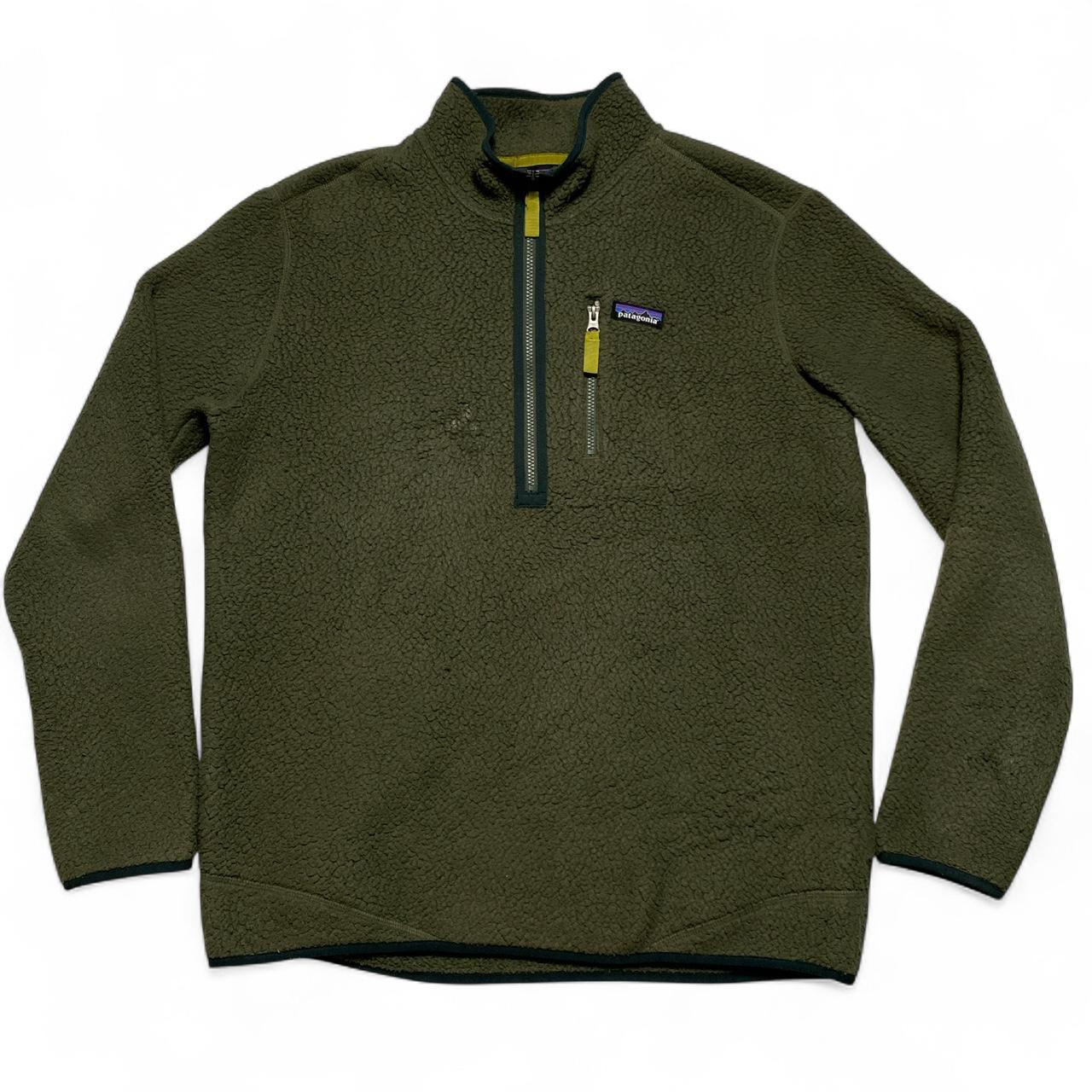 Patagonia Retro Pile Khaki Green Quarter Zip Fleece Jumper (L)
