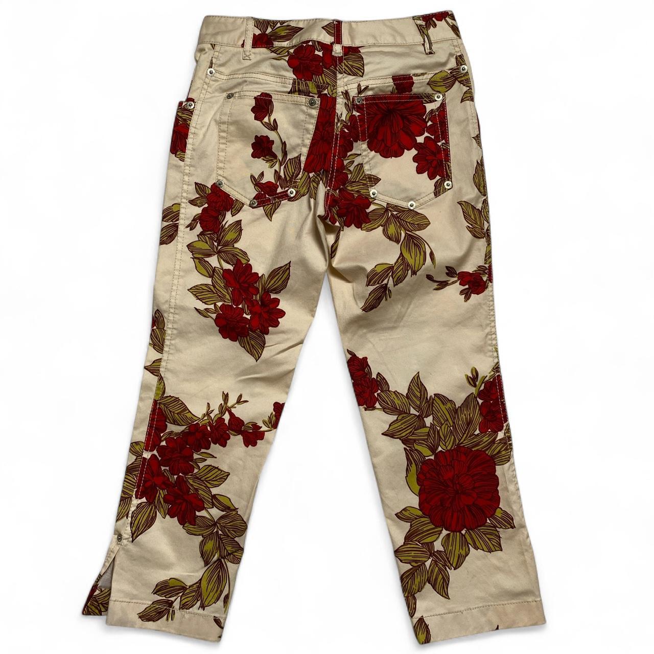Dolce and Gabanna Vintage Capri Floral Cream and Red Trousers (26W)