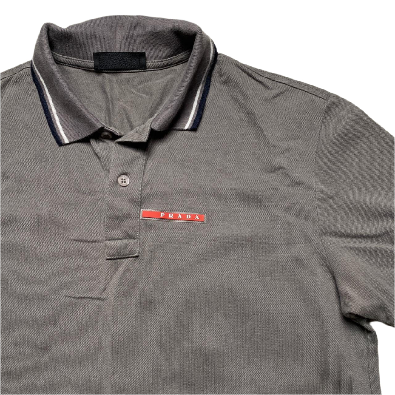 Prada Grey and Red Strip Polo Shirt (M)