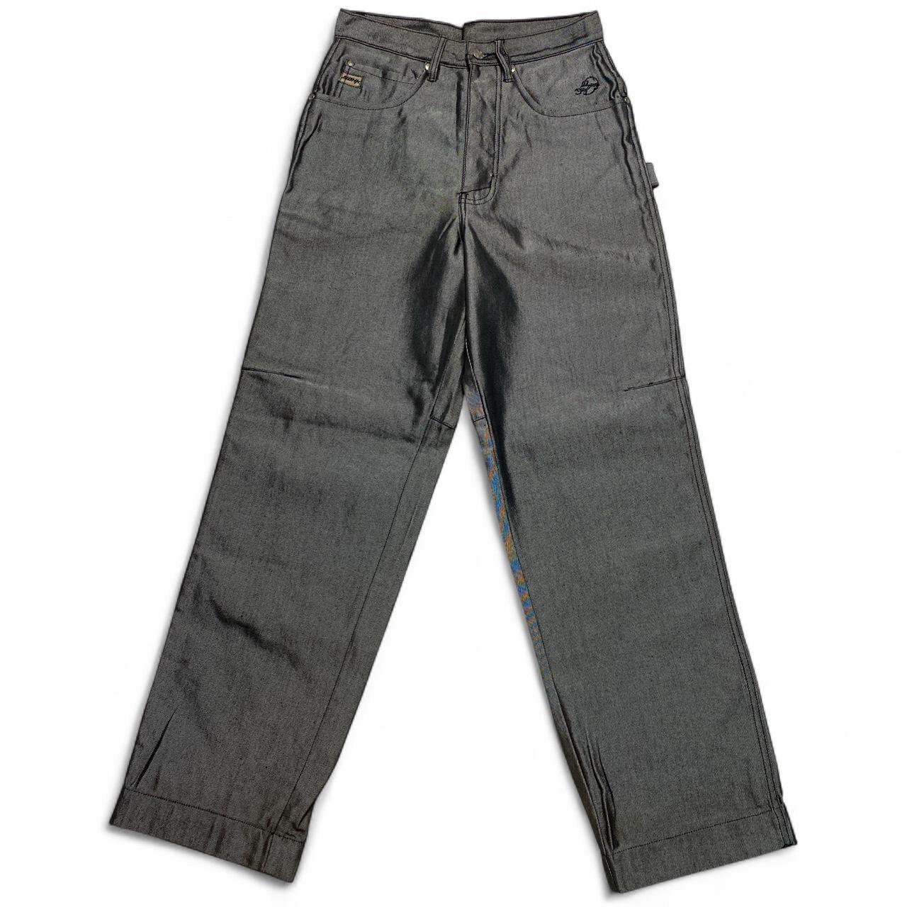 School Of Hard Knocks Vintage Y2K 90’s Shiny Metallic Silver Denim Baggy Hip Hop Jeans Graffiti B Boy Char