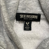 True Religion Grey and Black Suede Felt Logos Hoodie (L)