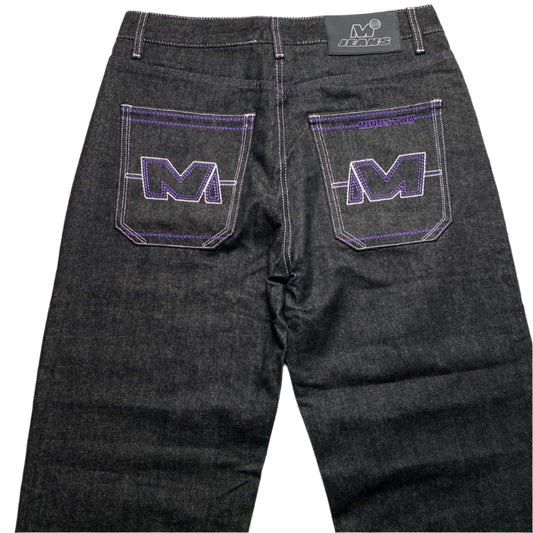 Minus Two Jeans Purple Embroidery Charcoal Grey Jeans (34W)