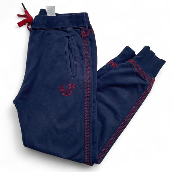 True Religion Navy and Red Contrast Stitch Joggers (M)