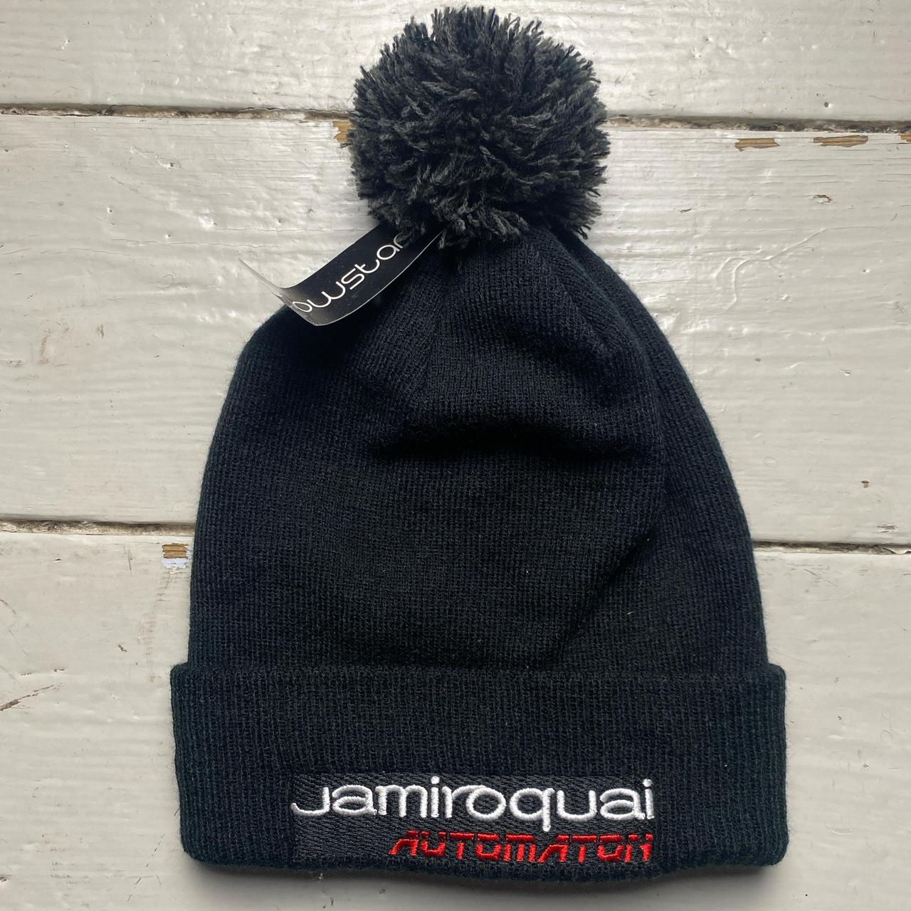 Jamiroquai Automation Black White and Red Bobble Beanie Hat