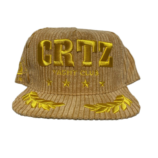 Corteiz Soho Yacht Club Corduroy Tan Brown Velour Snapback Cap