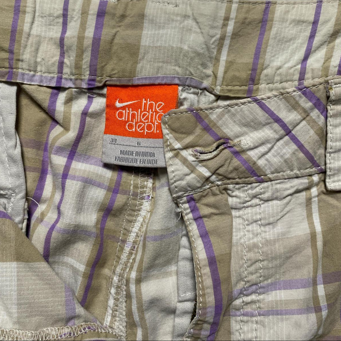 Nike Athletic Department Cargo Shorts Cream and Purple (34W)