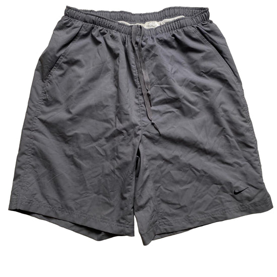 Nike Vintage Grey and Black Swoosh Y2K Shell Trackpant Shorts (L)