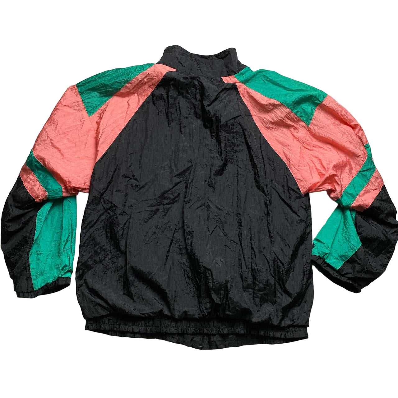 90’s Rave Windbreaker Shell Tracksuit Jacket Black Pink and Green (L)