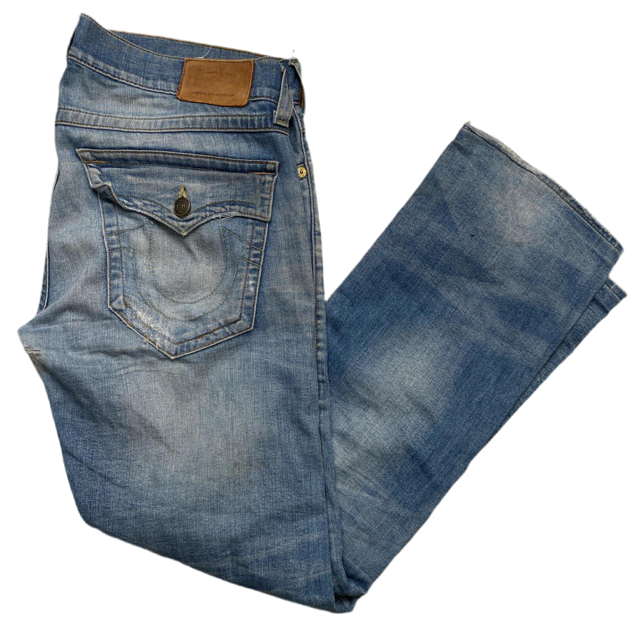 True Religion Ricky Baggy Light Blue Distressed Jeans (36W)