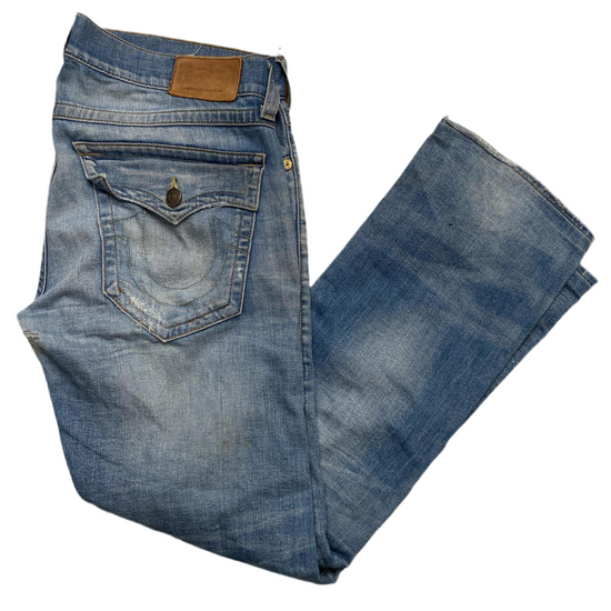 True Religion Ricky Baggy Light Blue Distressed Jeans (36W)
