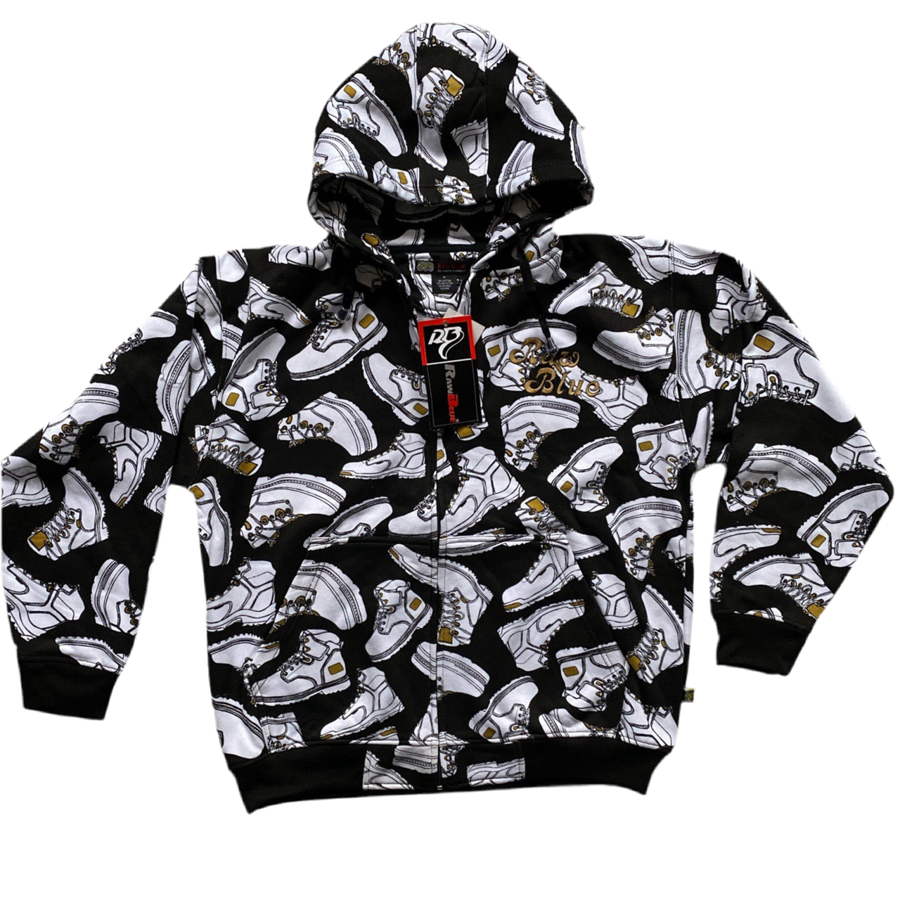 Raw Blue Vintage Boot Print Hoodie