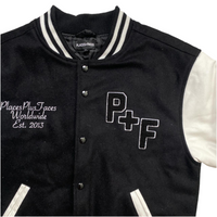 Places and Faces Black and White Varsity Bomber Jacket (M)