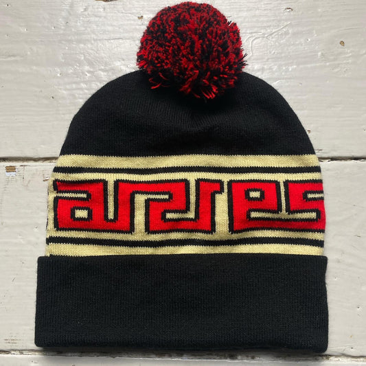 Aries Arise Bobble Beanie Black Cream and Red