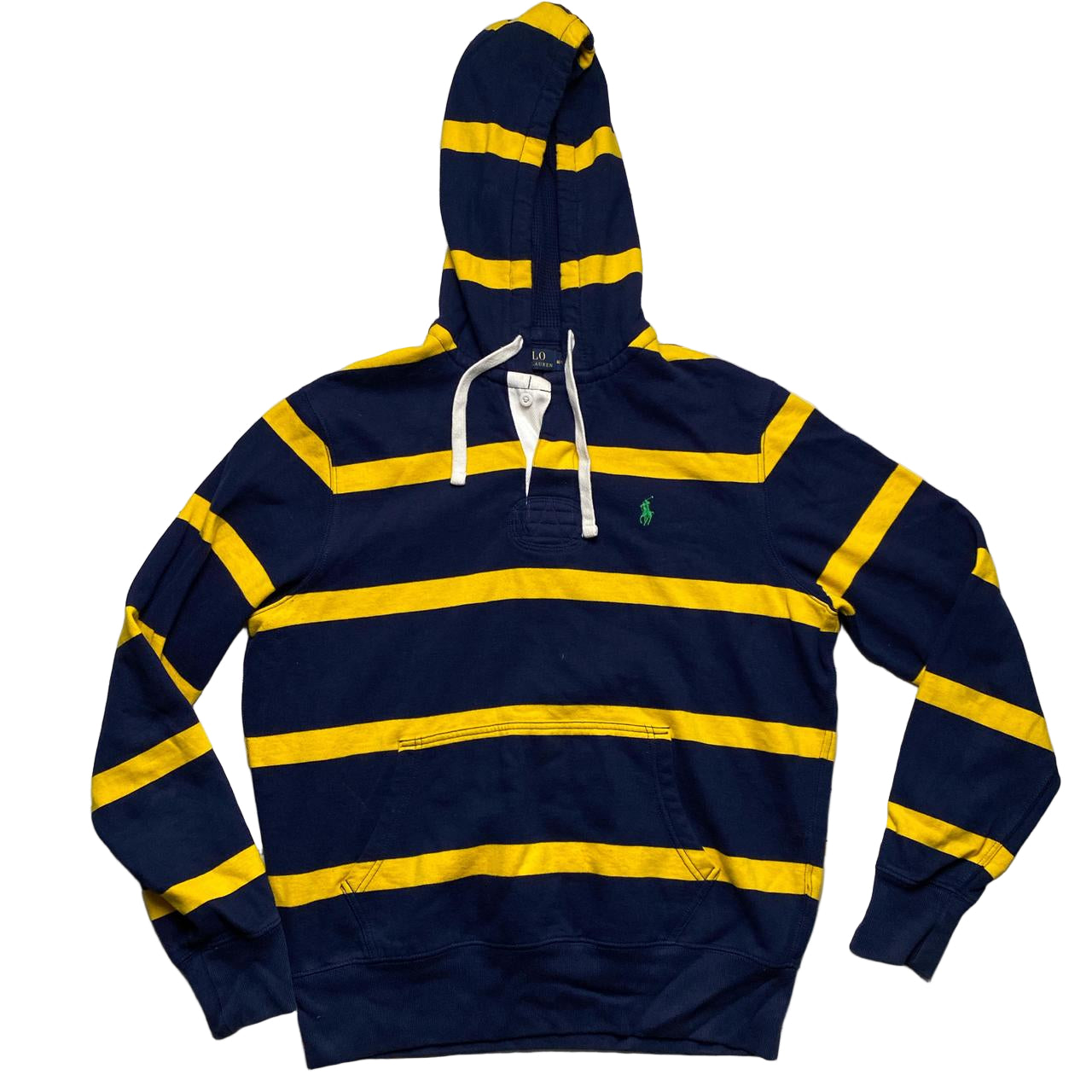 Ralph Lauren Polo Navy and Yellow Stripe Green Pony Hoodie (M)