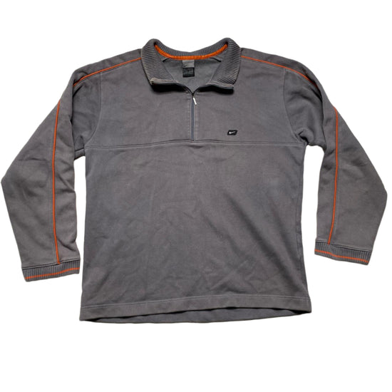 Nike Vintage Grey and Orange Y2K Quarter Zip Jumper (L)