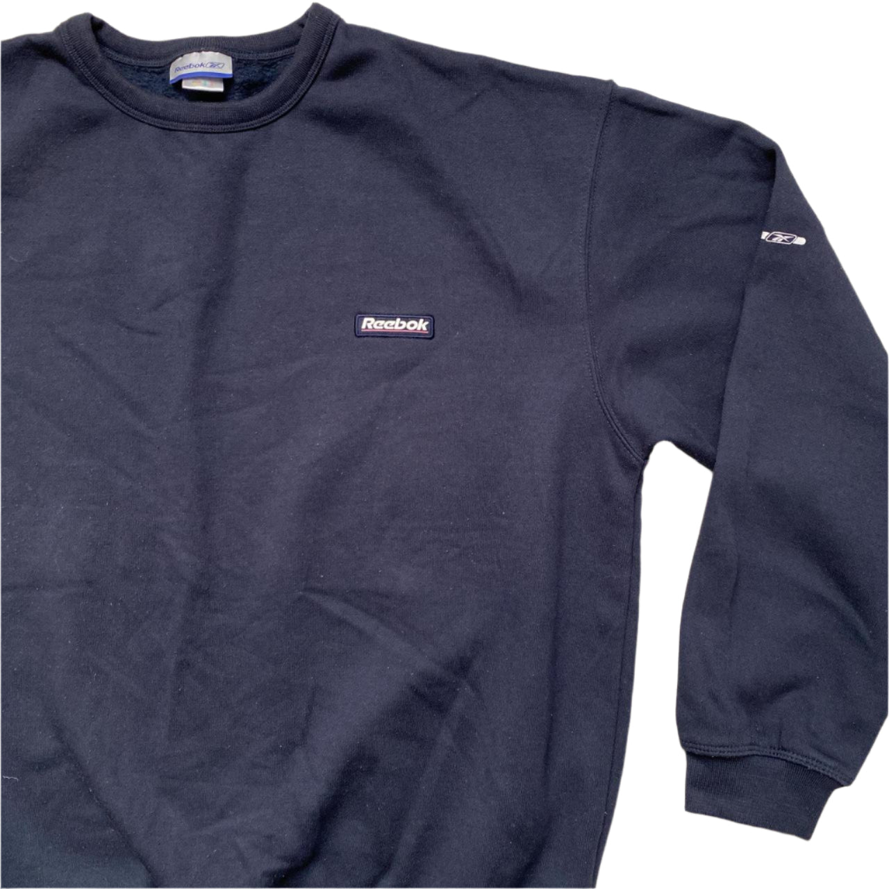 Reebok Navy and White Crewneck Jumper (M)