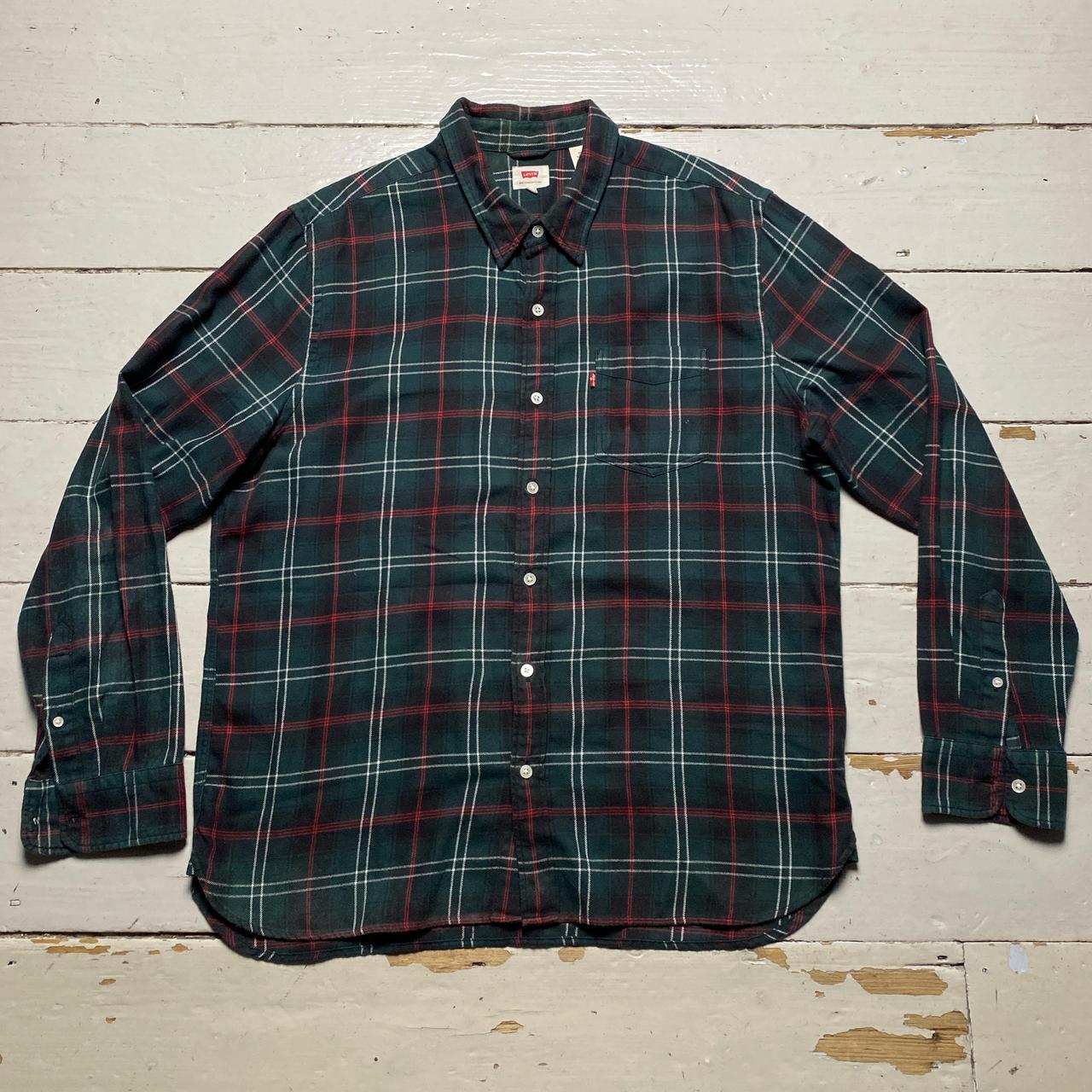 Levis Plaid Shirt Green Red and White