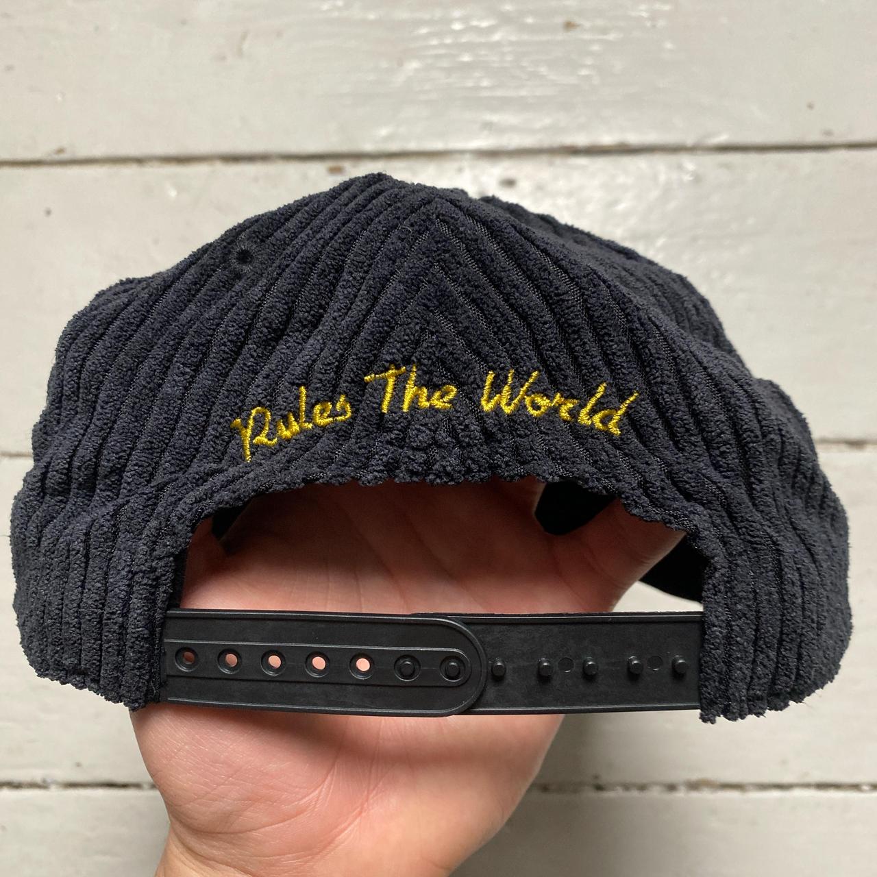 Corteiz CRTZ Soho Yacht Club Black and Gold Corduroy Velvet Snapback Cap