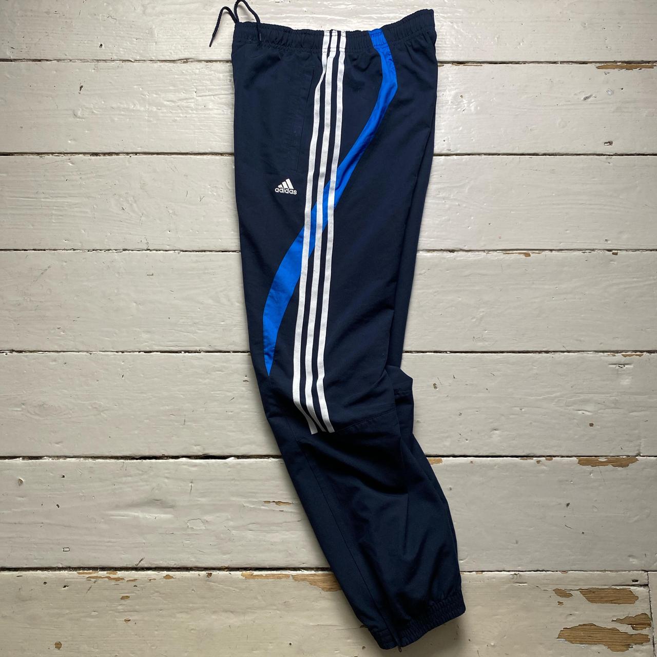 Adidas Navy Blue and White Shell Trackpant Bottoms