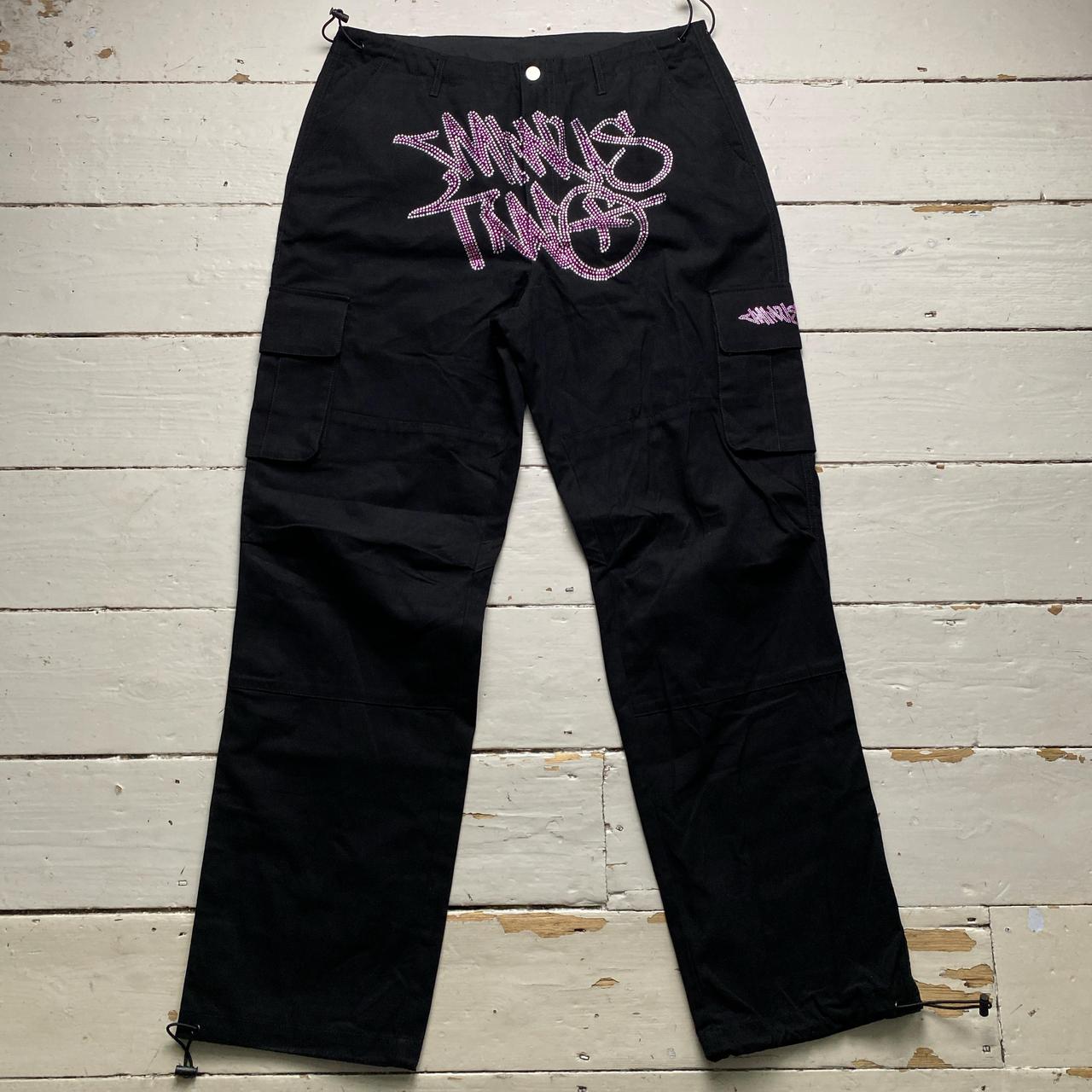 Minus Two Diamante Rhinestone Pink and Silver Black Cargo Trousers