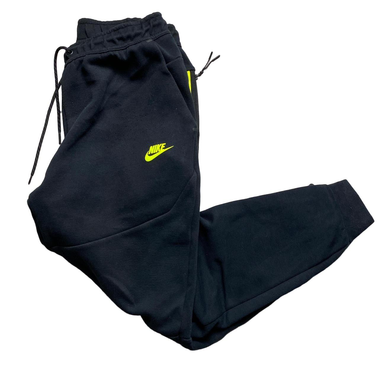 Nike Tech Fleece Black and Neon Green Joggers (M)