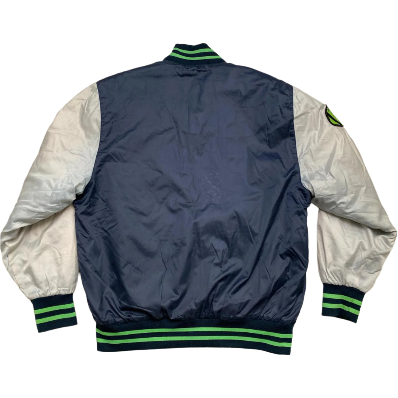 FUBU Navy Silver and Green Bomber Varsity Jacket (L)