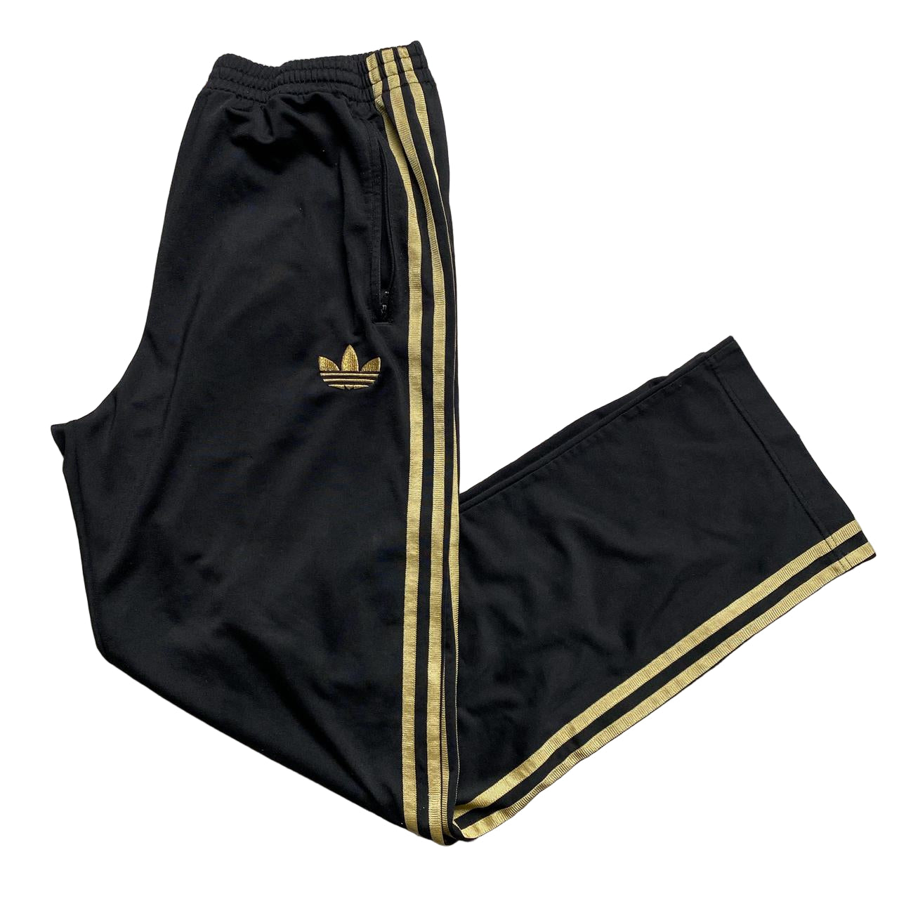 Adidas Black and Gold Stripe Trackpant Bottoms (L)