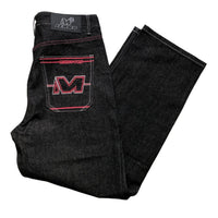 Minus Two Dark Grey Pink Embroidery Baggy Jeans (36W)