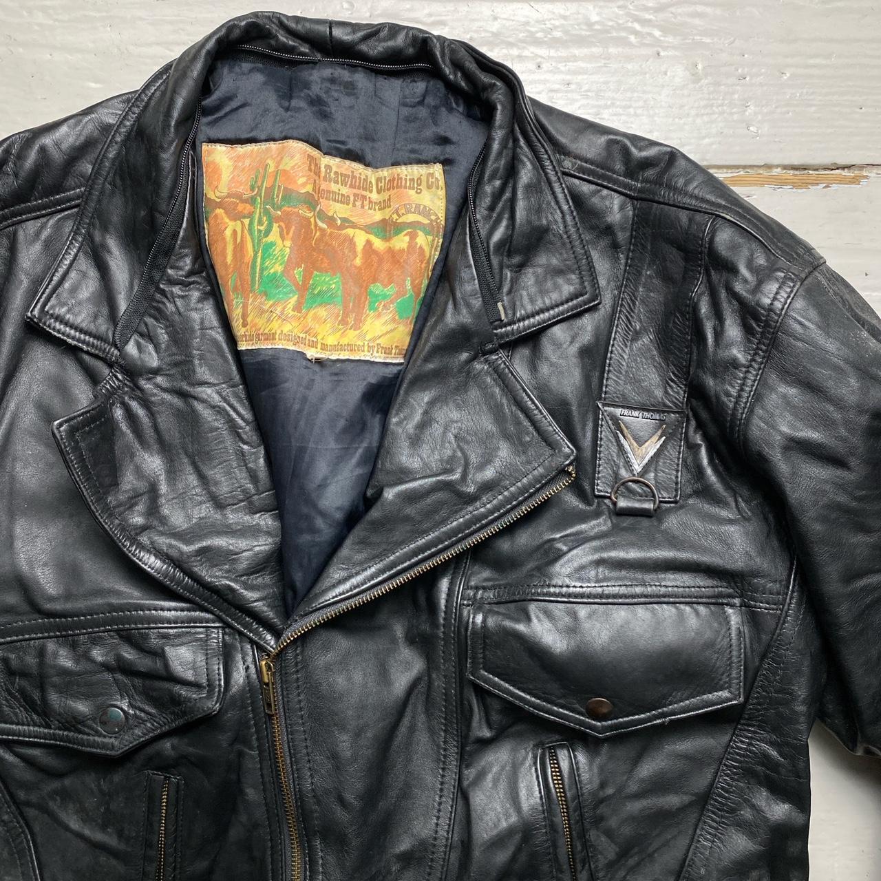 Frank Thomas Rawhide Clothing Co Black Leather Bomber Jacket