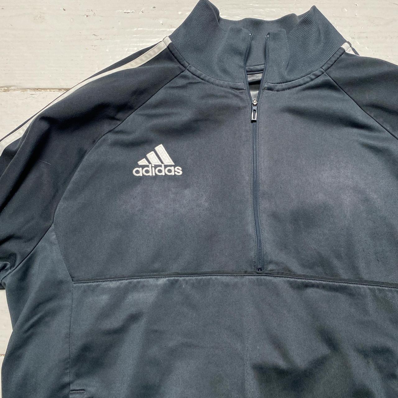 Adidas Football Grey and White Stripe Quarter Zip