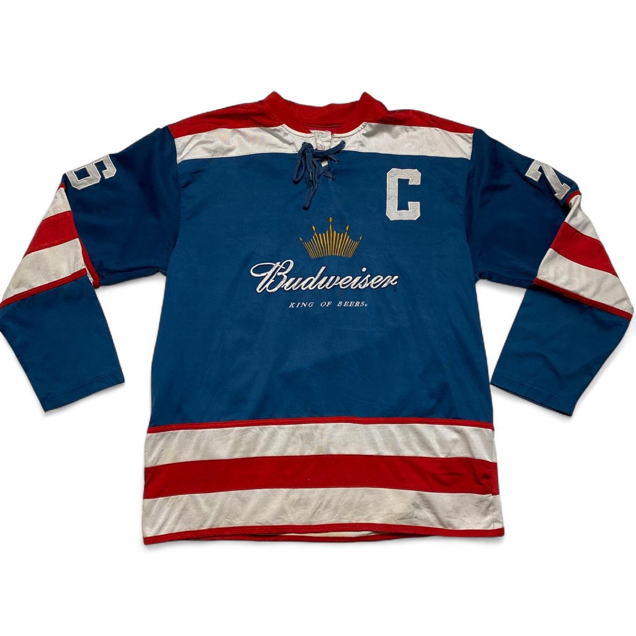 Budweiser Vintage y2k 90’s Hockey Jersey Blue White and Red (L)