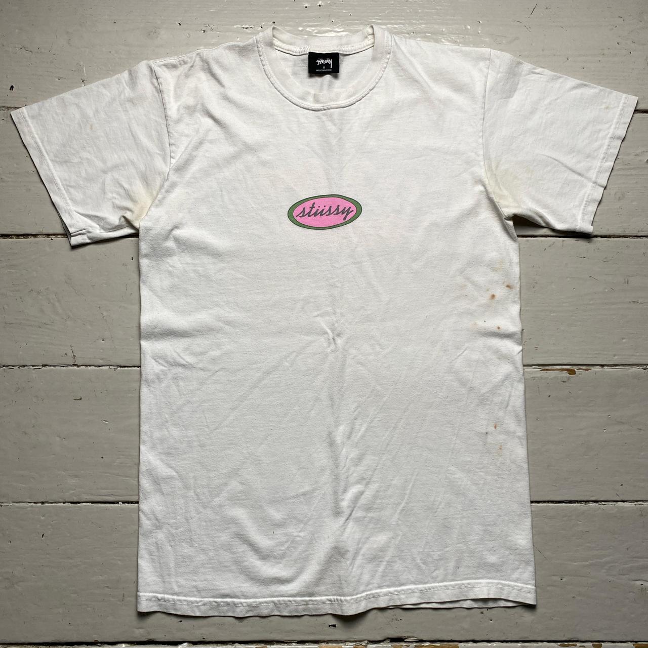 Stussy White Pink and Green T Shirt