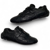 Prada Strap Leather Driving Loafer Shoes Black and Red Tab (UK 10)
