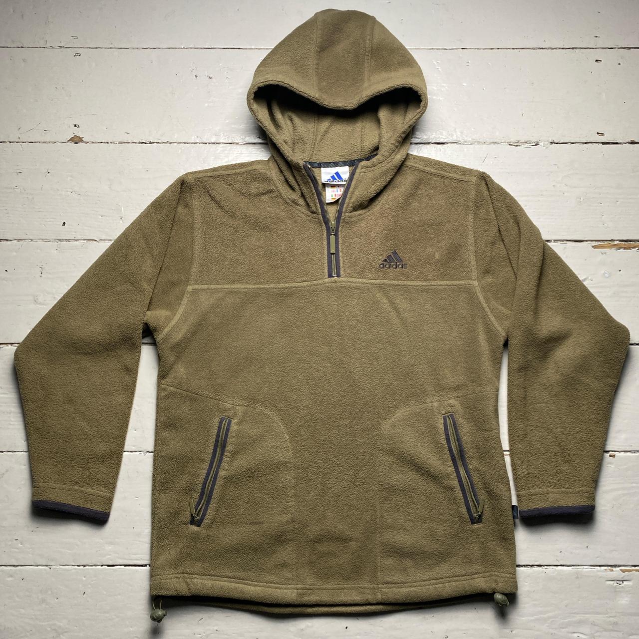 Adidas Olive Khaki Green Quarter Zip Fleece Hoodie