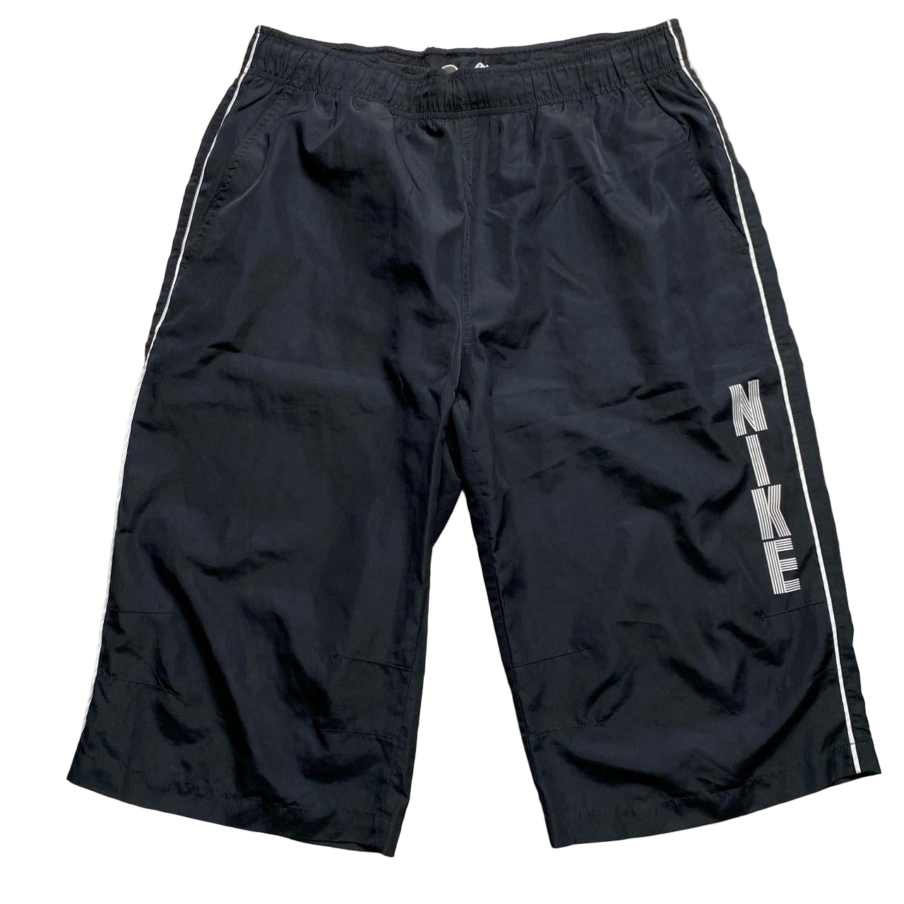 Nike Black and White Spellout Shell Trackpant Shorts (L)