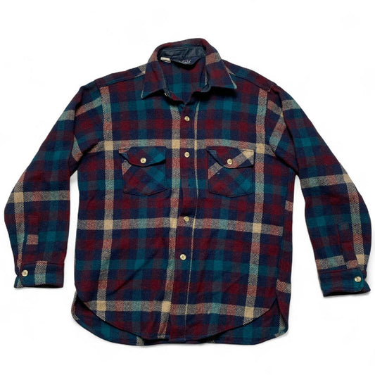 Woolrich Plaid Red and Blue Flannel Wool Thick Shirt (L)