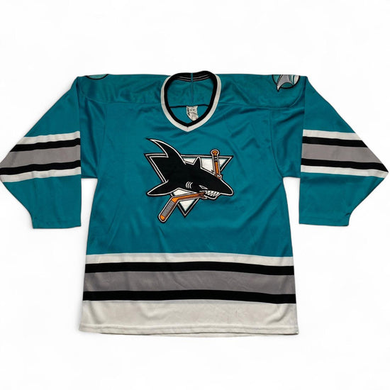 San Jose Sharks Light Blue Black and White NHL Hockey Jersey (M)