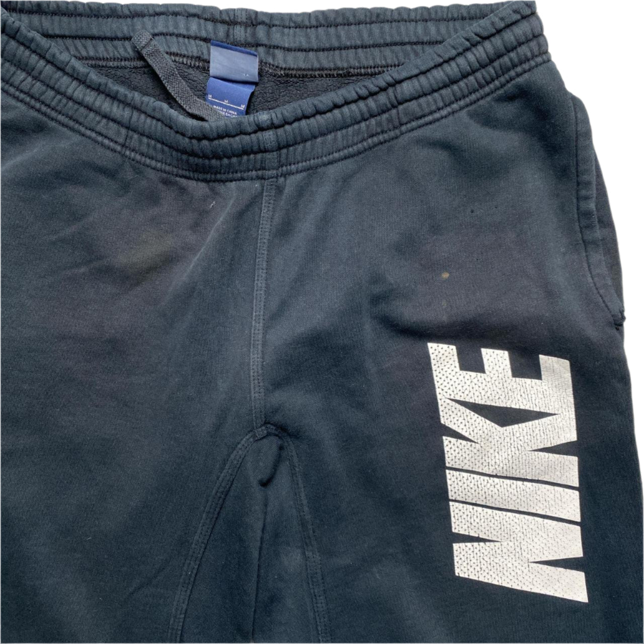 Nike Club Navy and White Spellout Baggy Joggers (M)