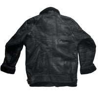 Real Sheepskin Sherling Leather Duffle Bomber Coat Black (L)