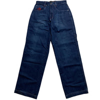 Criminal Damage Baggy Carpenter Jeans Navy and Red Embroidery (28W)