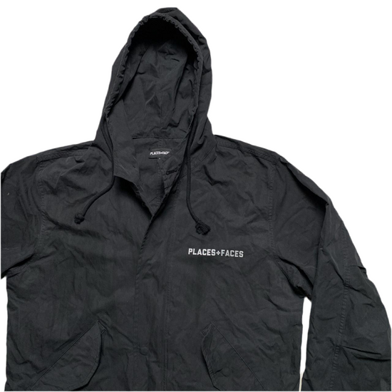 Places and Faces Black and Silver Reflective Parka Long Black Jacket (L)