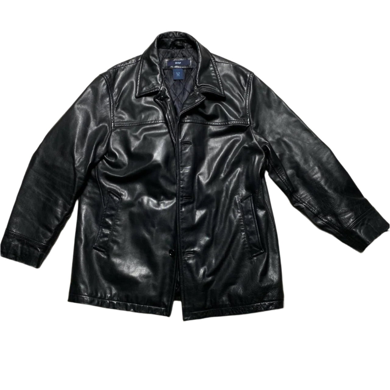 GAP Vintage Black Leather Peacoat (XL)