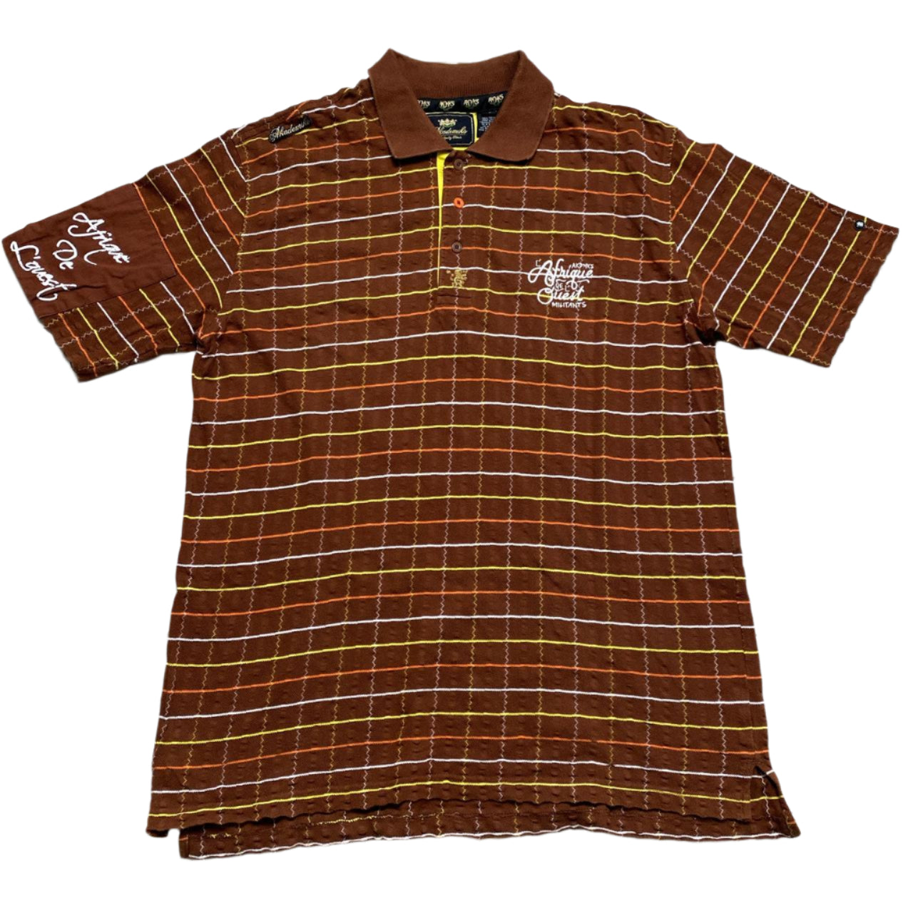 Akademiks Vintage Brown Yellow White and Orange Polo Shirt (L)