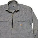 Carhartt Navy and White Striped Quarter Zip Heavy Shirt (L)