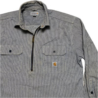 Carhartt Navy and White Striped Quarter Zip Heavy Shirt (L)
