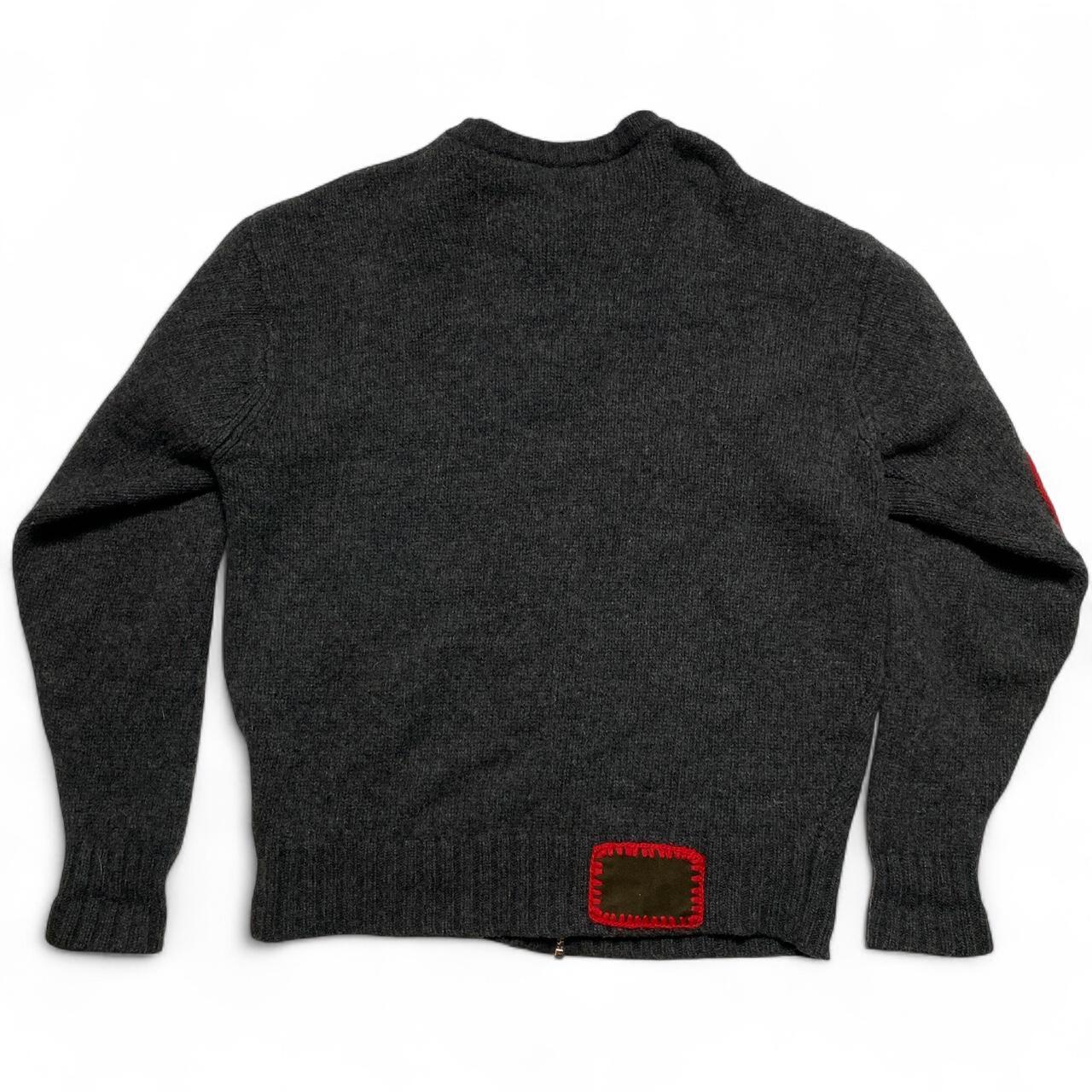 Paul Smith Red Ear Vintage Wool Grey and Red Arm Patch Zip Jumper (XL)