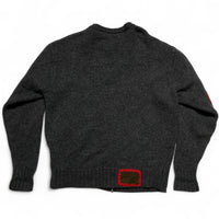 Paul Smith Red Ear Vintage Wool Grey and Red Arm Patch Zip Jumper (XL)