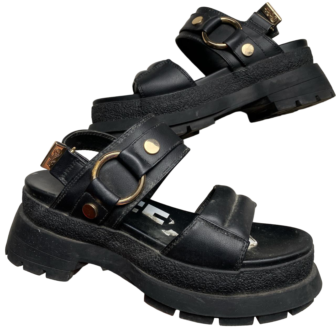 Buffalo Strap Platform Sandals Black Leather (UK 5)